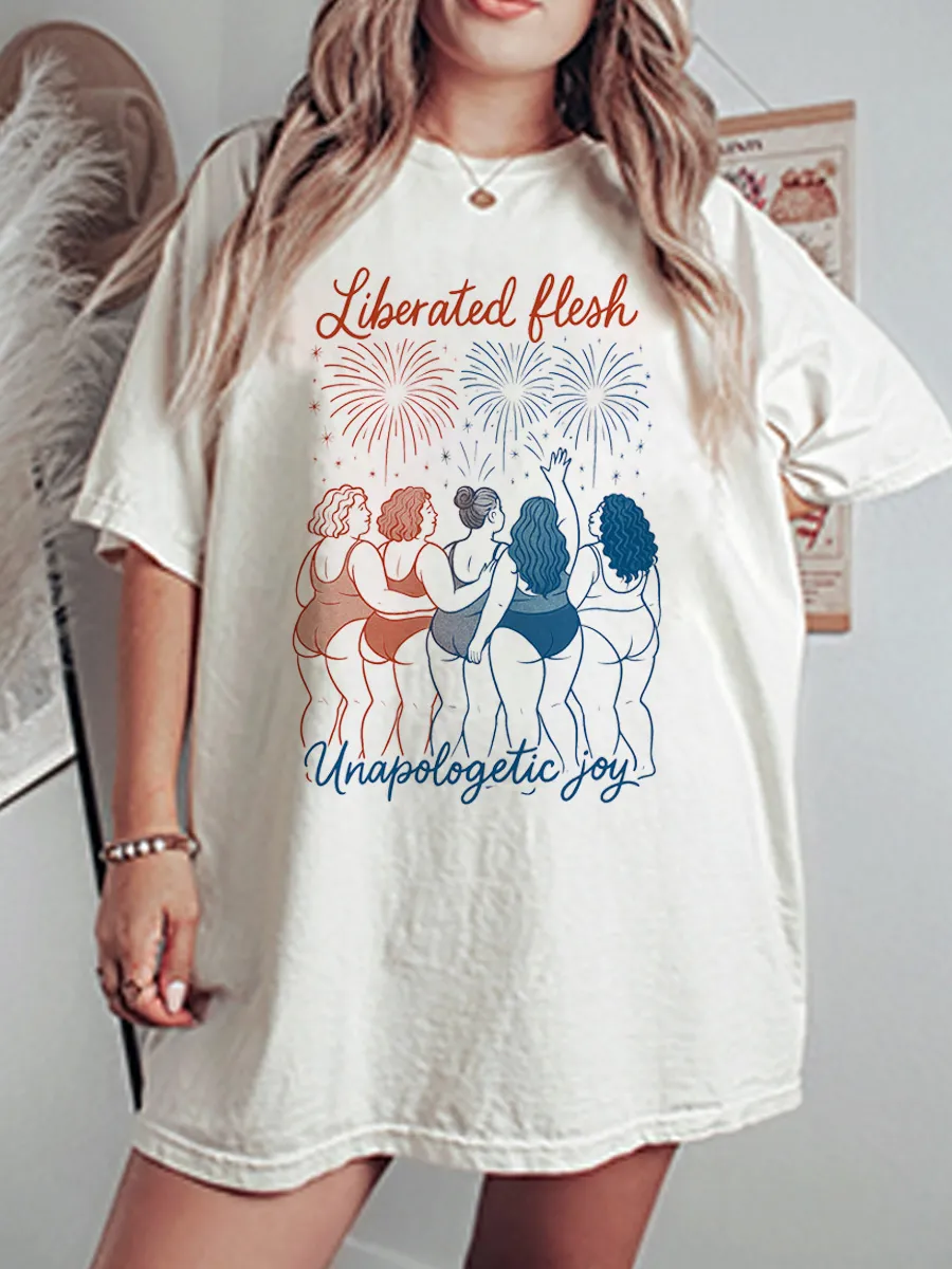 Vintage Liberated Flesh. Unapologetic Joy Oversize Graphic Tee