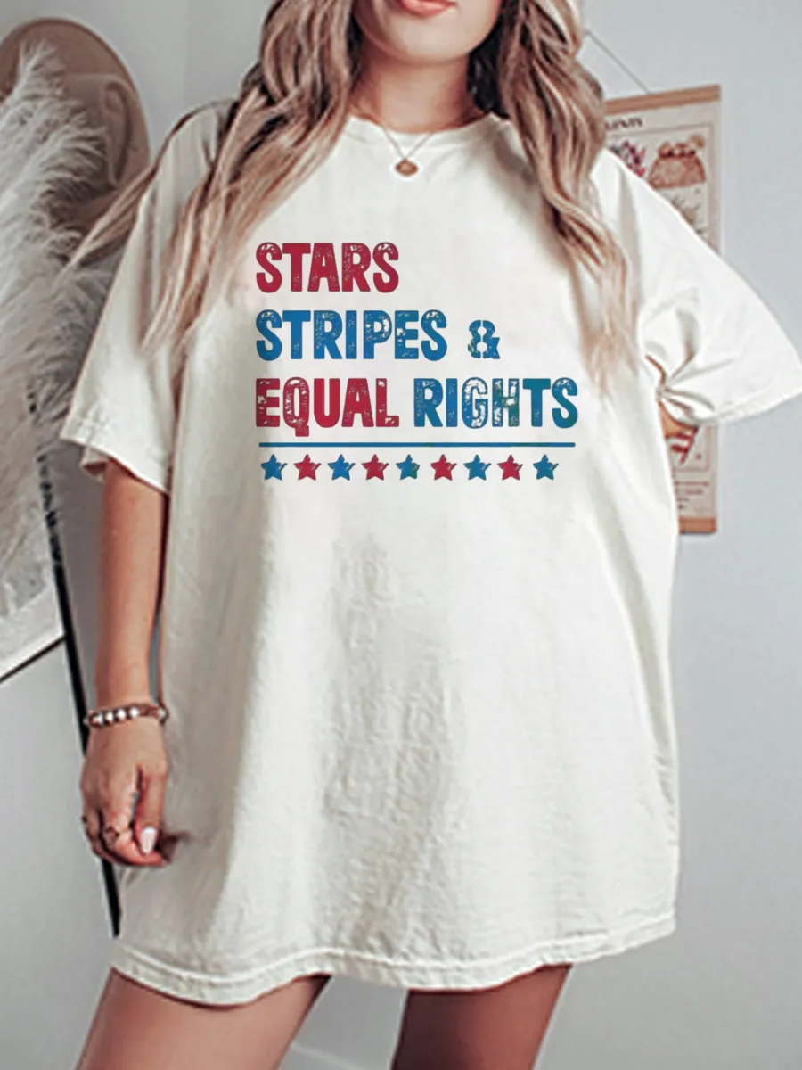 Vintage Stars Stripes And Rights Oversize Graphic Tee