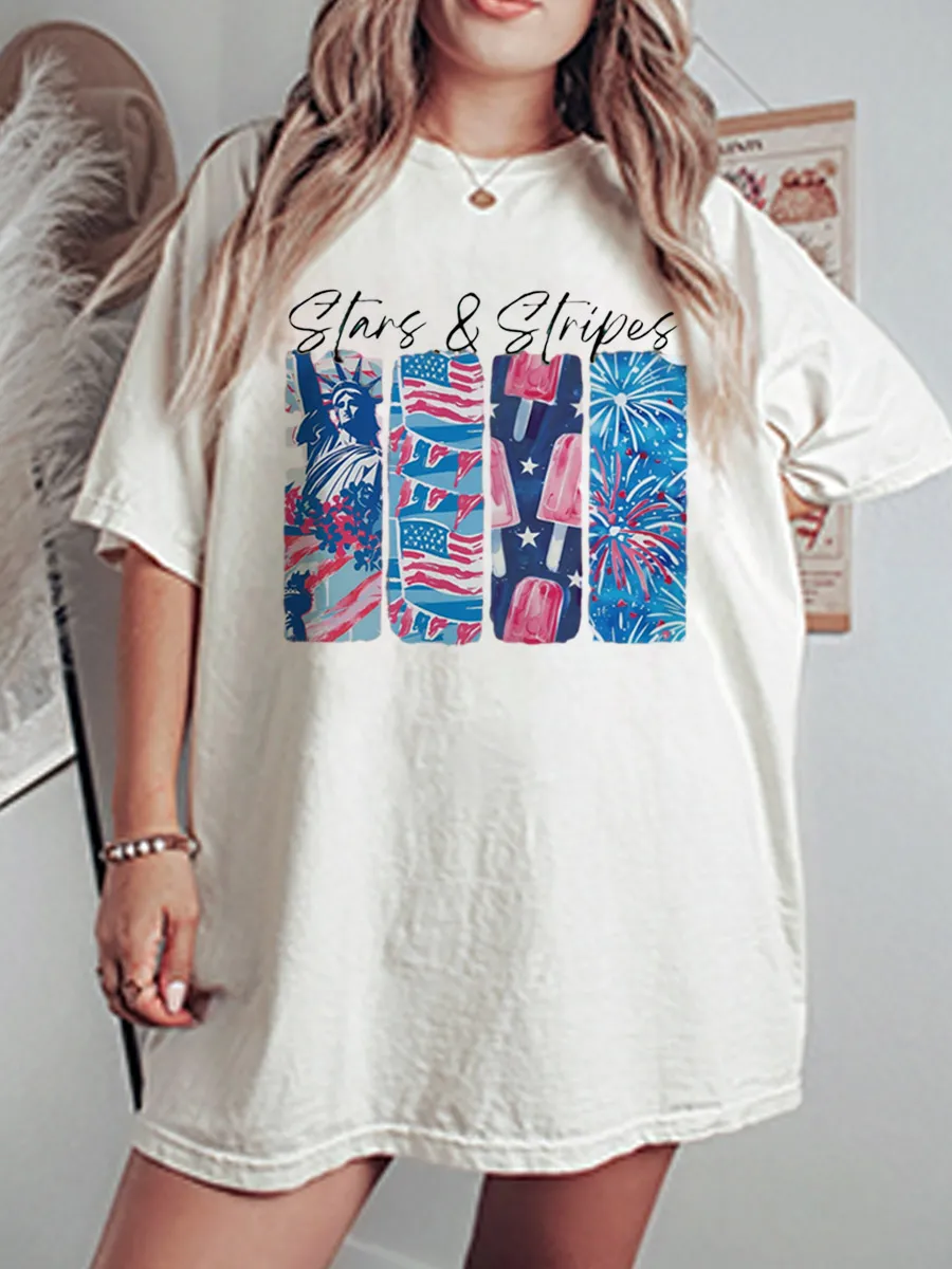 Vintage Preppy July 4Th Oversize Graphic Tee