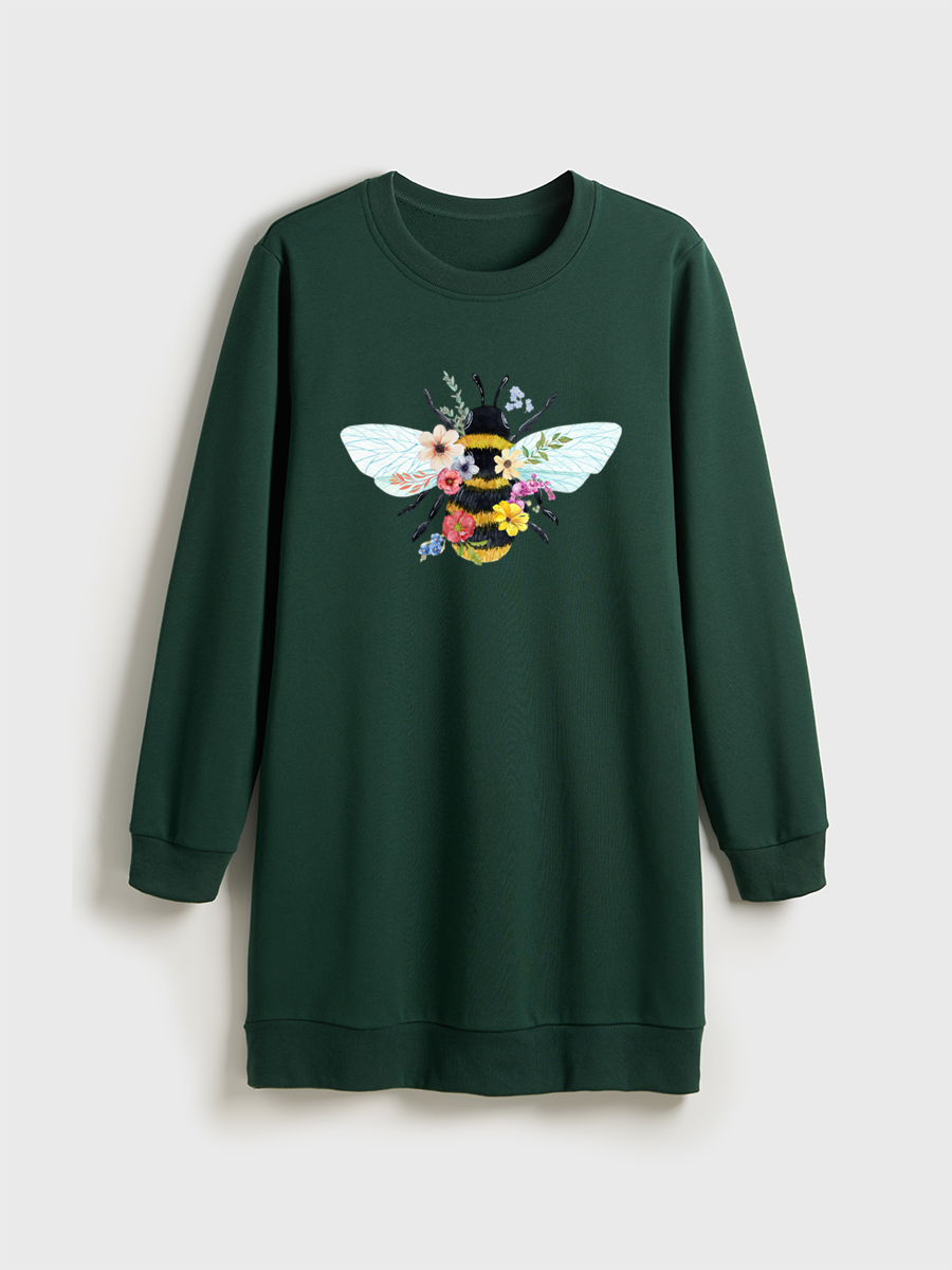 Bee Wildflower Crewneck Terry Sweatshirt Dress