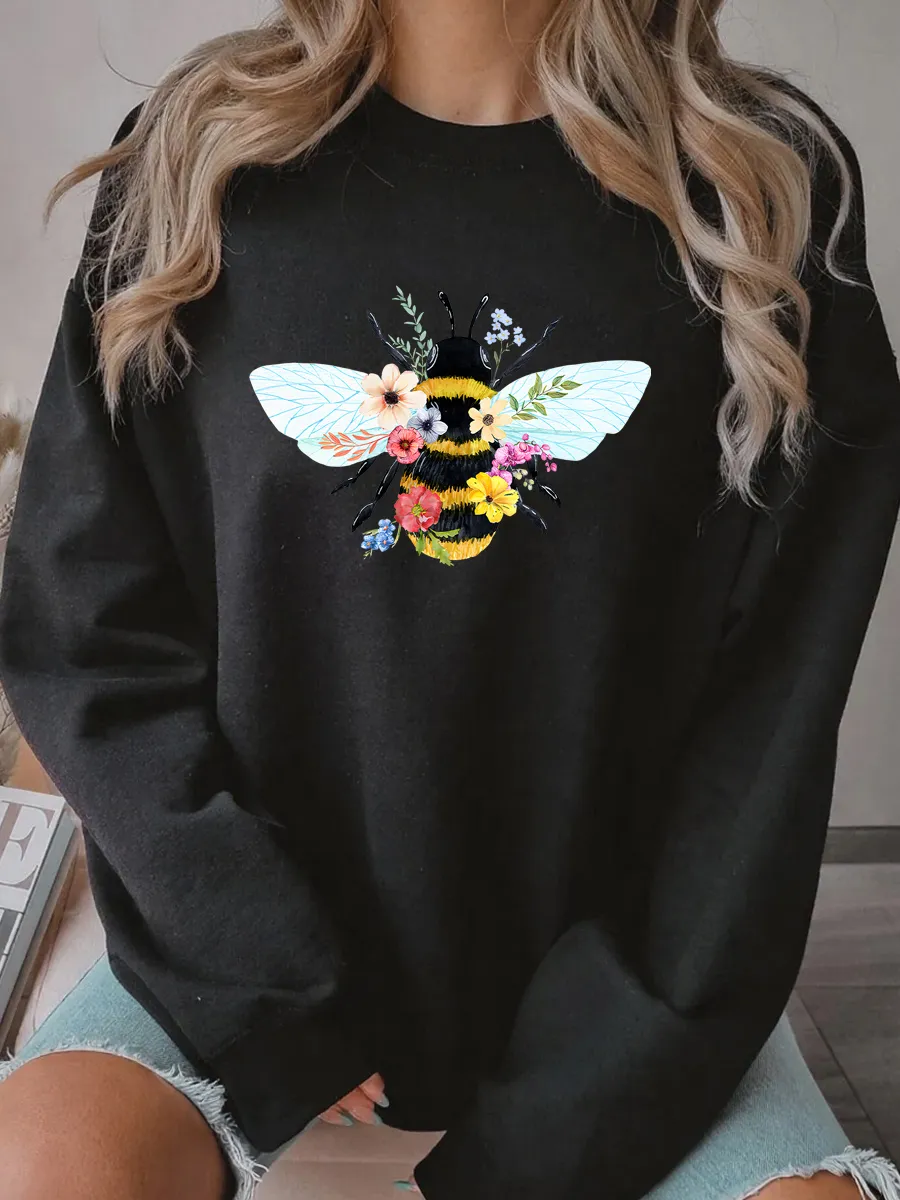 Vintage Bee Wildflower Oversize Graphic Sweatshirt