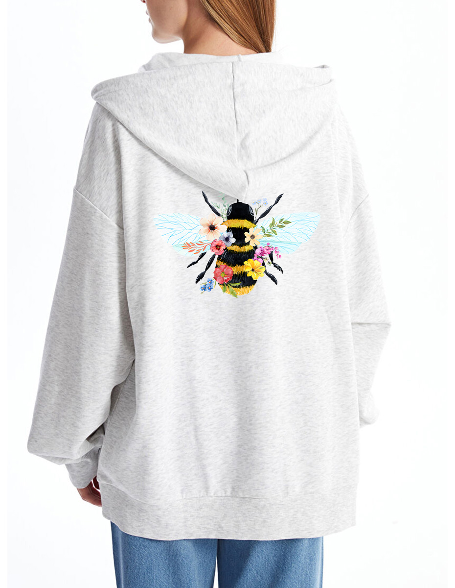 Vintage Bee Wildflower Oversize Graphic Tee Zip Hoodie