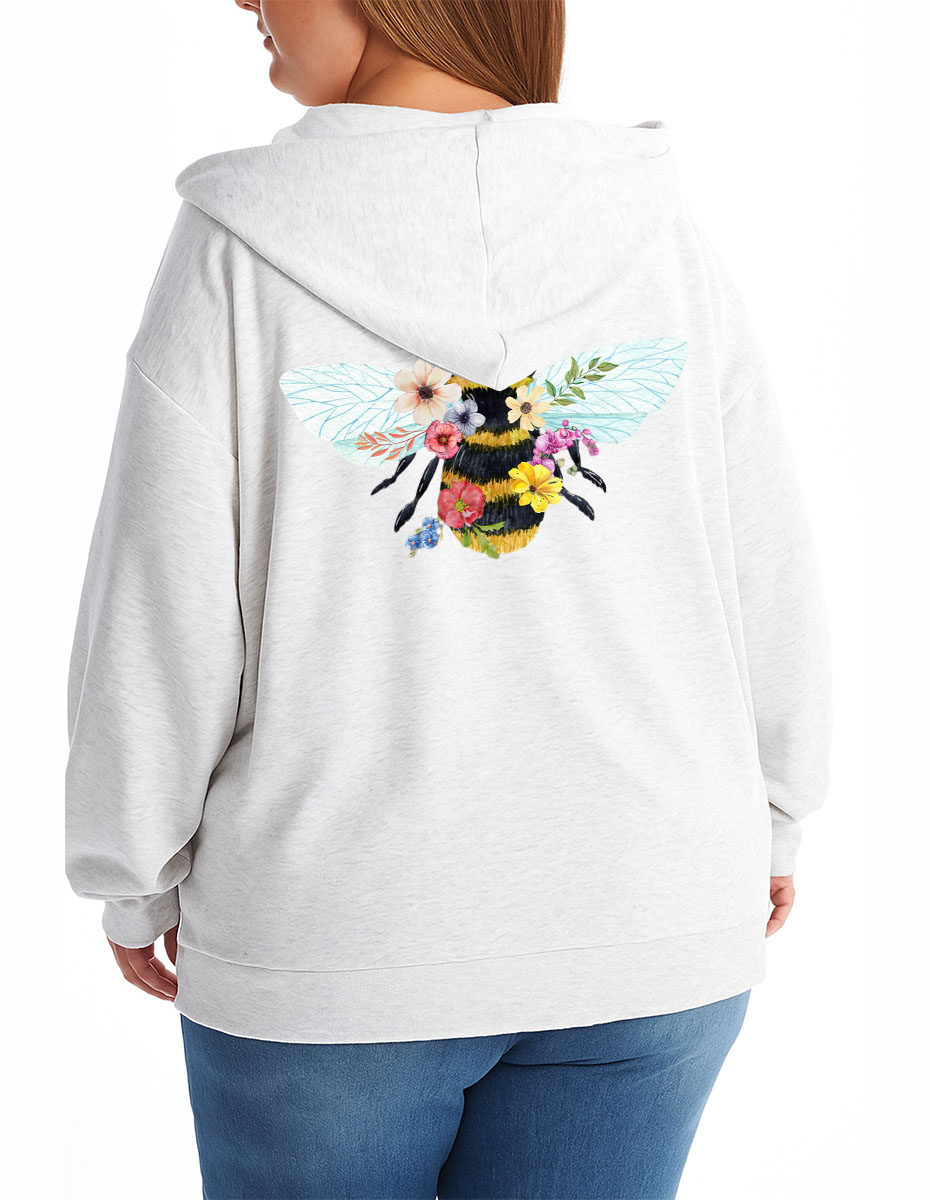 Vintage Bee Wildflower Zip Hoodie