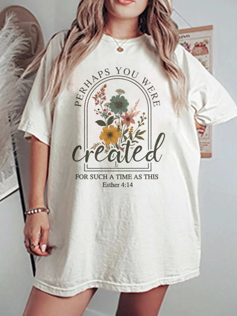 Vintage Inspirational Floral Print Oversize Graphic Tee