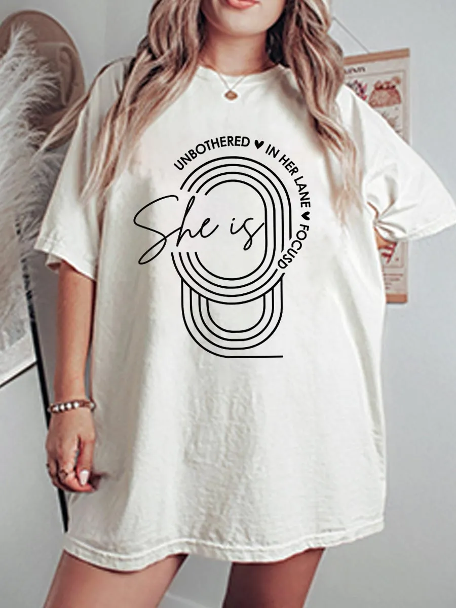 Vintage She Is Unbothered In Her Lane Focusd Oversize Graphic Tee