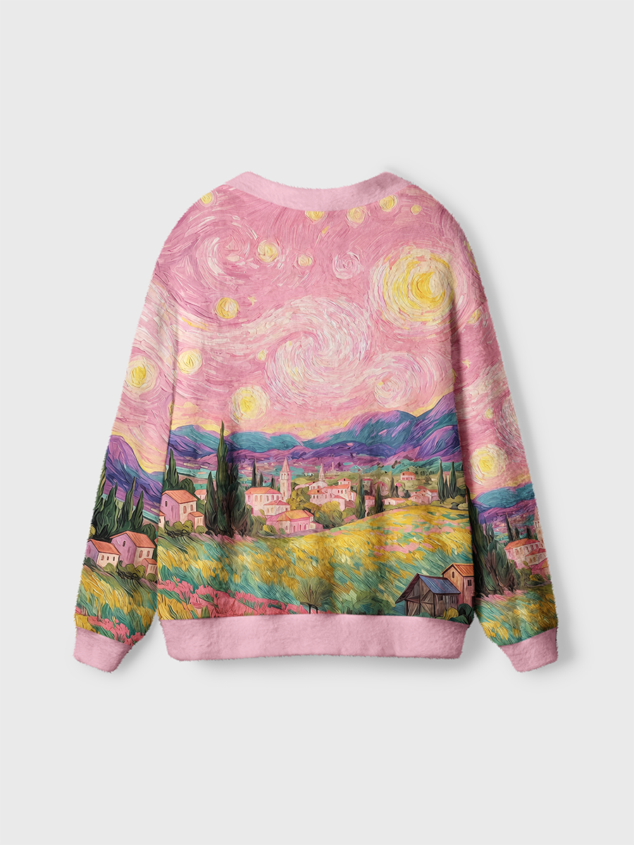 Vintage Distant Mountains And Rural Houses Cardigan Sweaters