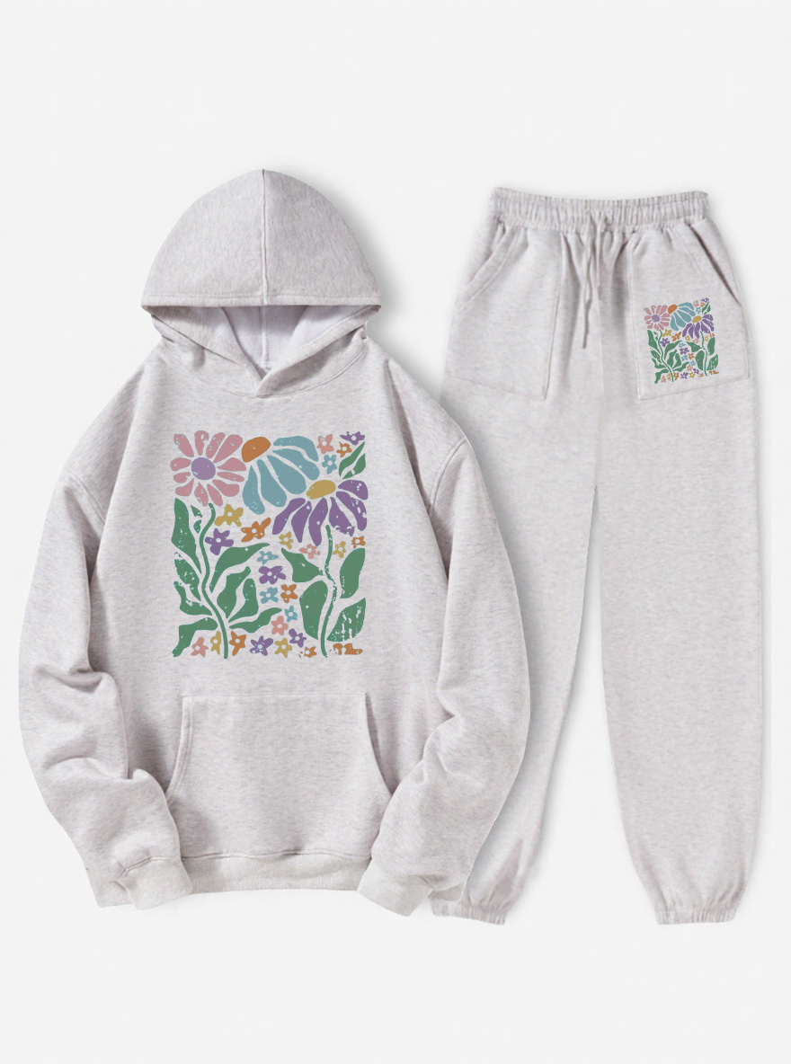 Vintage Boho Floral Oversize Graphic Fleece Hoodie Suit