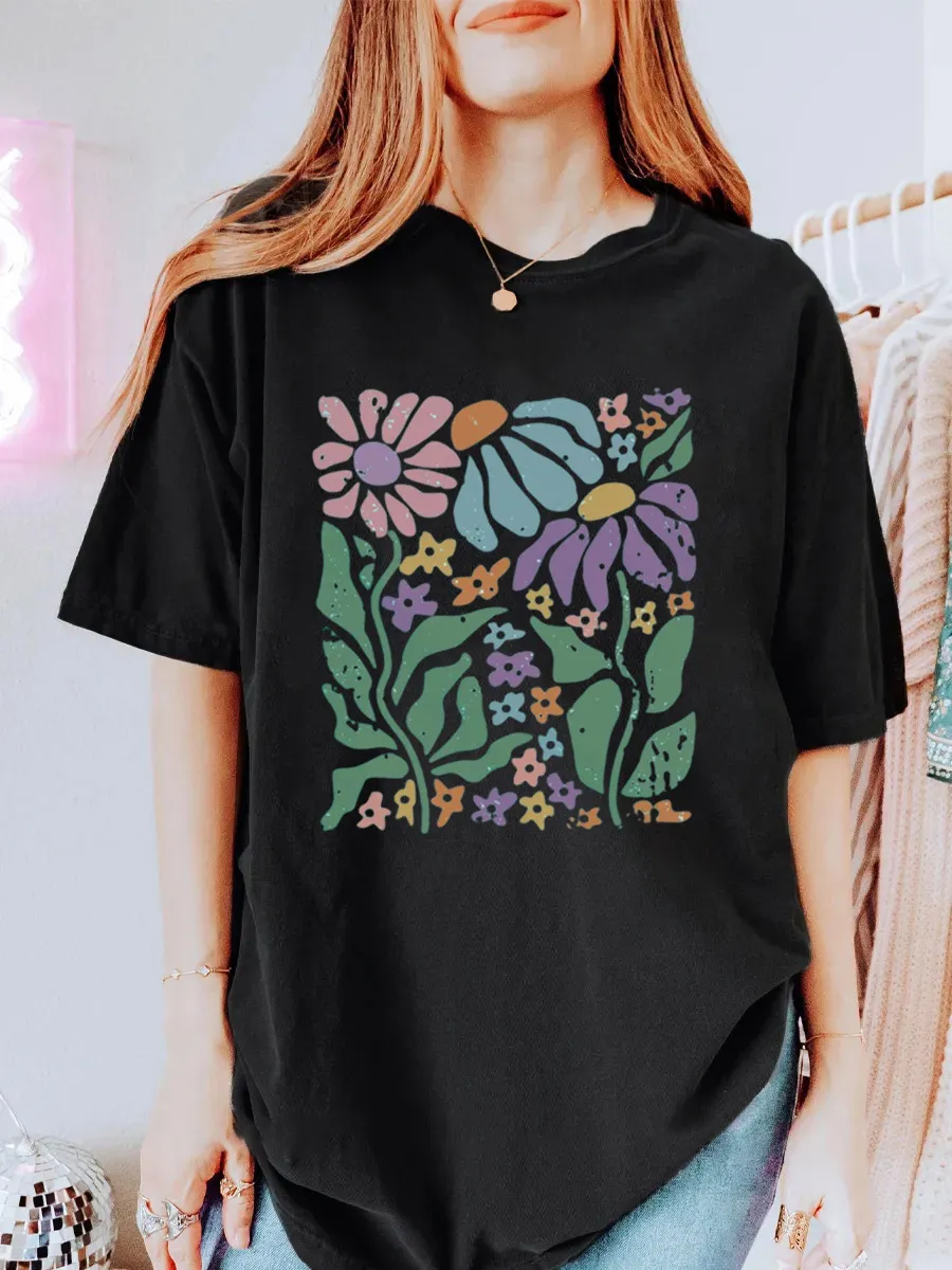 Vintage Boho Floral Oversize Graphic Tee