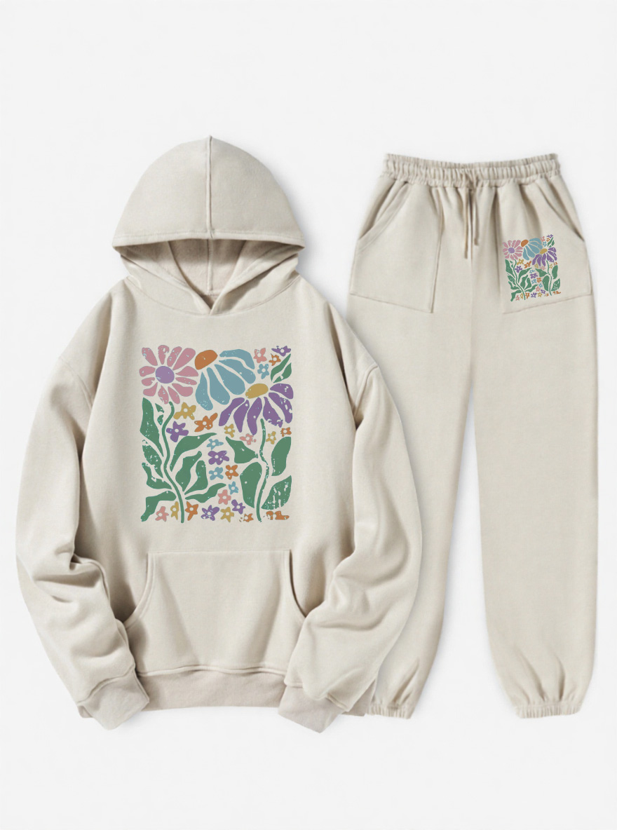 Vintage Boho Floral Oversize Graphic Fleece Hoodie Suit
