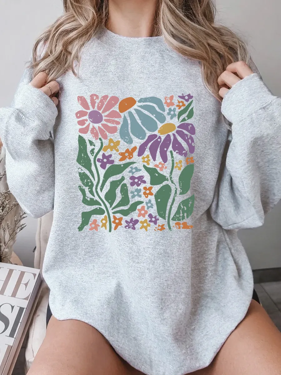 Vintage Boho Floral Oversize Graphic Sweatshirt