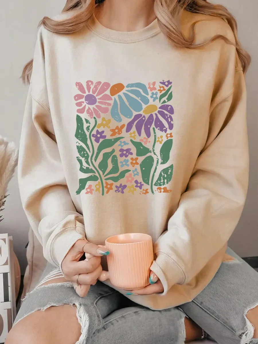 Vintage Boho Floral Oversize Graphic Sweatshirt