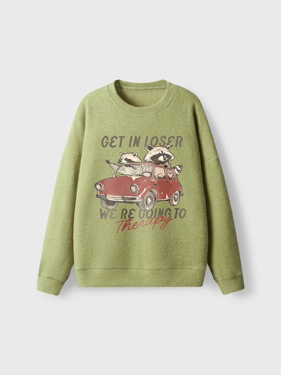 Vintage Get In Loser We Going Therapy Fuzzy Sweater