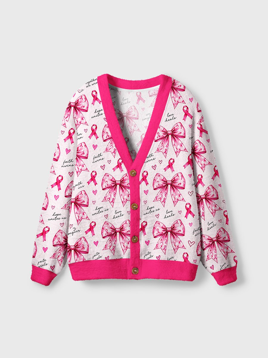 Vintage Ribbon Bow Heart Awareness Cardigan Sweaters