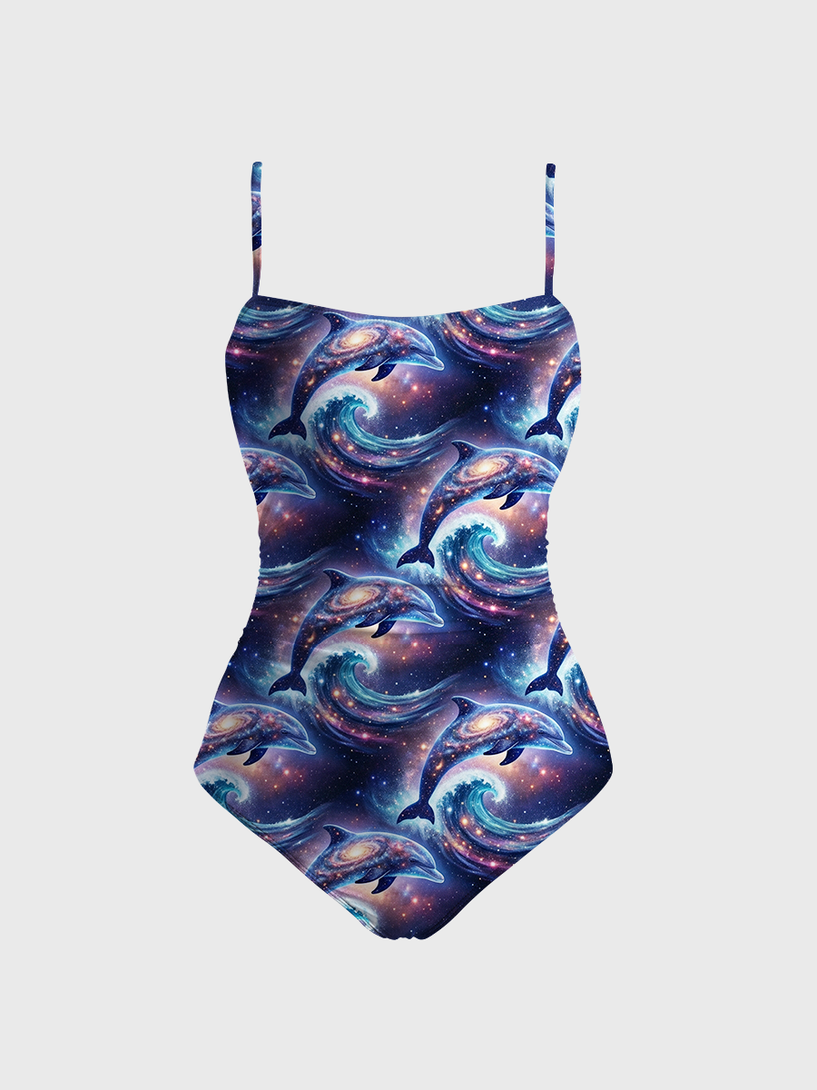 Vintage Dolphins One Piece Slim-Strap Swimsuit