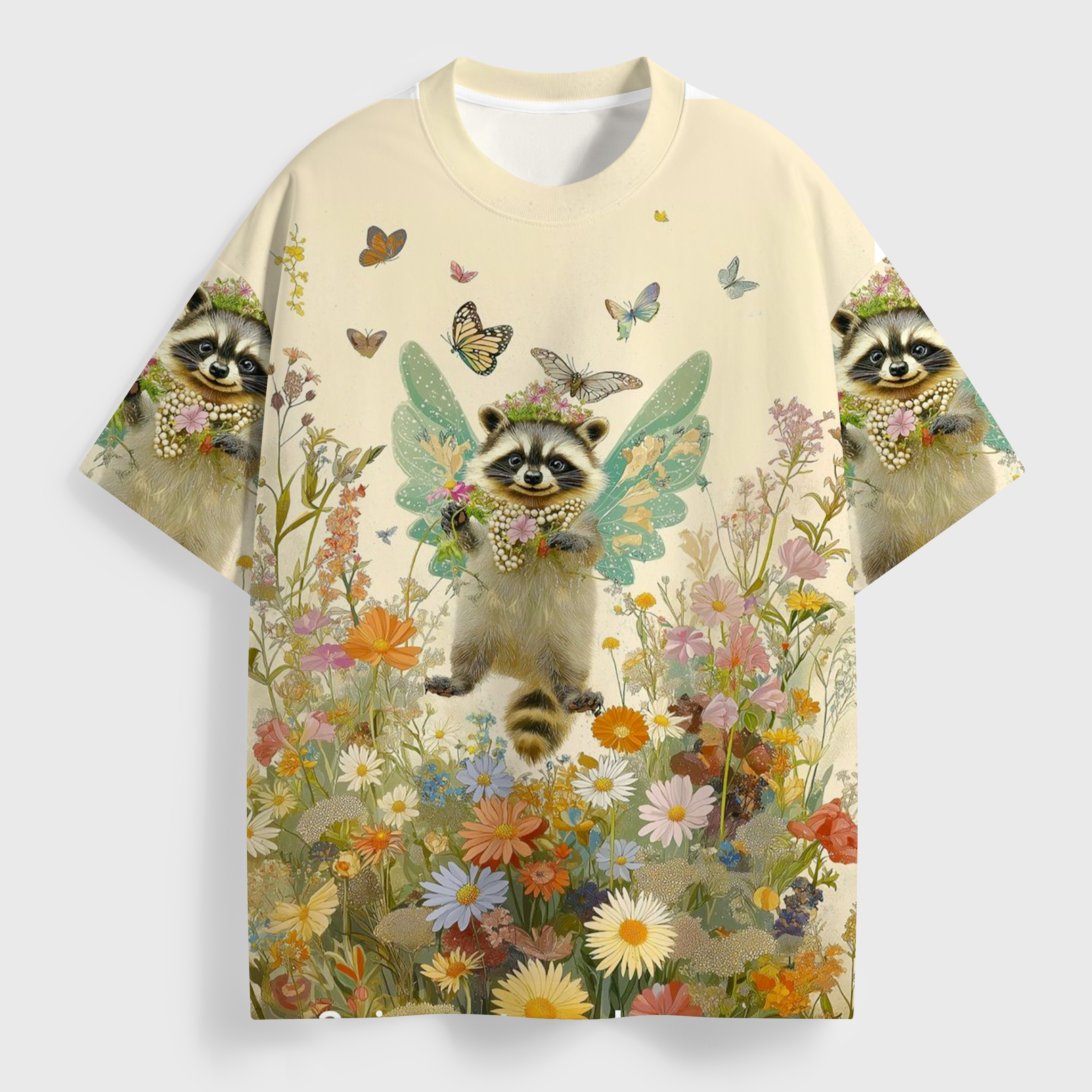 Vintage Fairy Raccoon Floral All Over Print T-Shirt