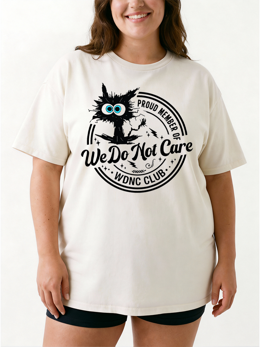Vintage We Do Not Care Cat Oversize Graphic Tee