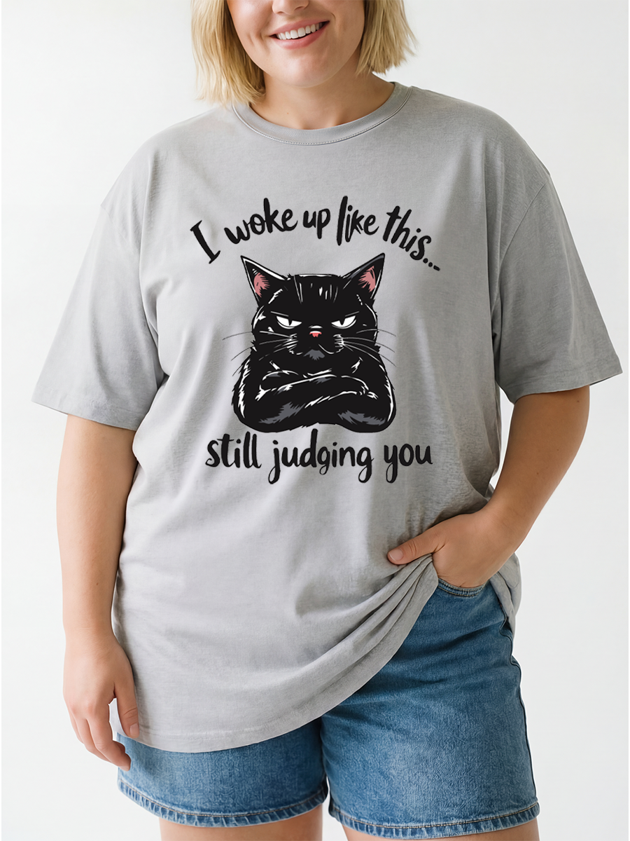 Vintage I Woke Up Like This Still Judging You Cat Oversize Graphic Tee