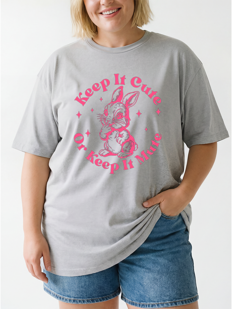 Vintage Keep It Cute Or Keep It Mute Rabbit Oversize Graphic Tee