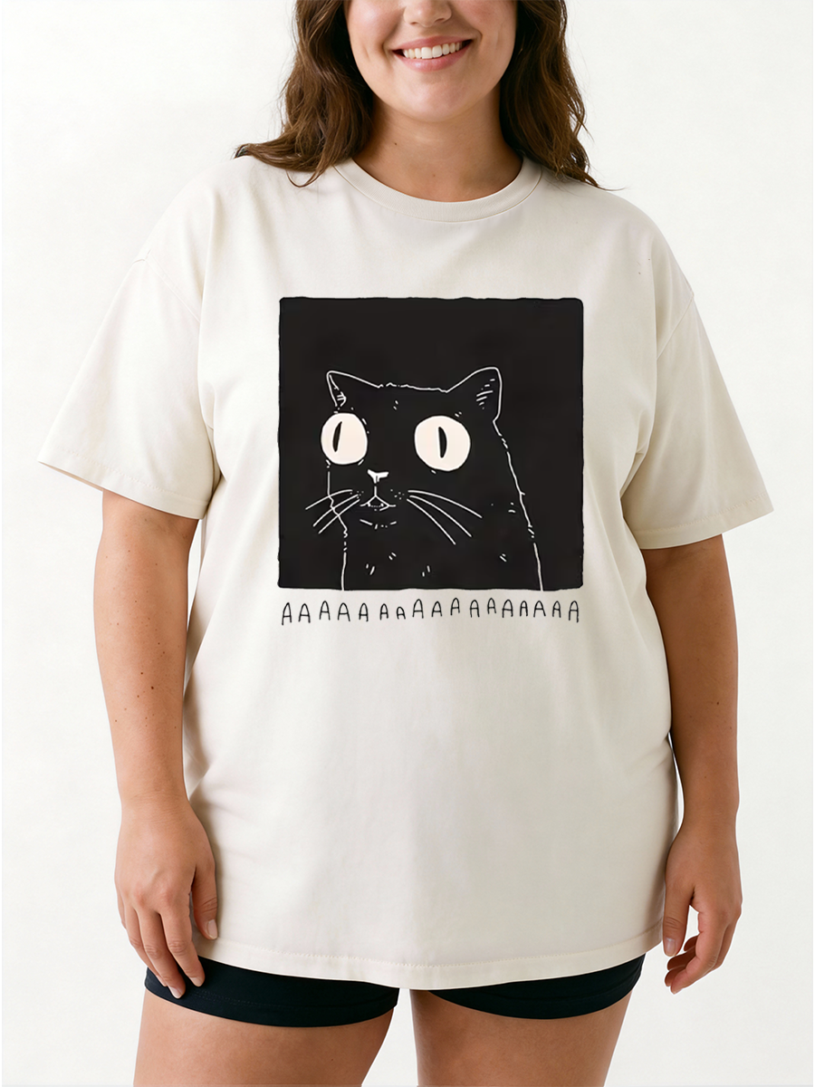 Vintage Black Cat Oversize Graphic Tee