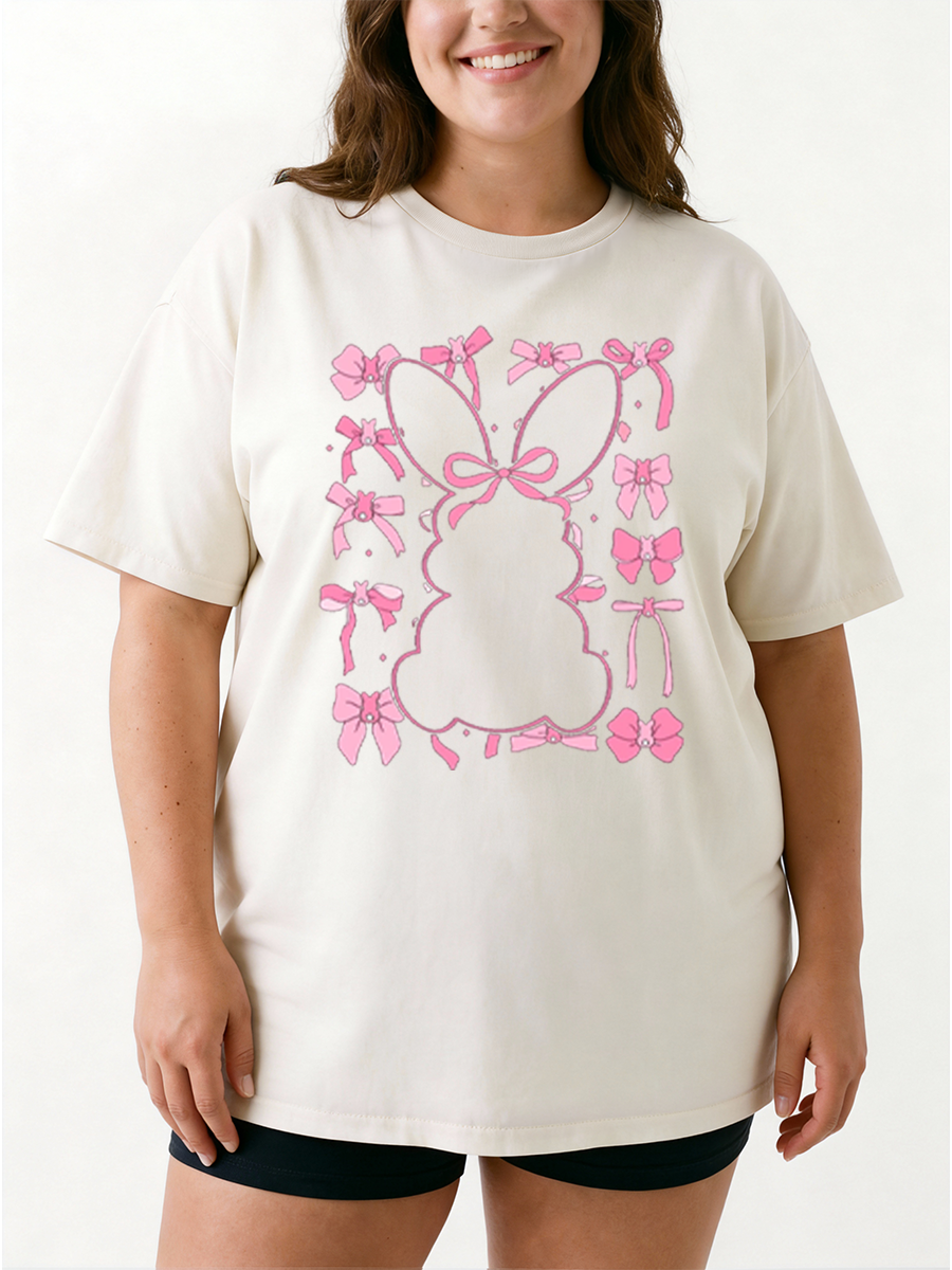 Vintage Pink Bunny Bow Rabbit Oversize Graphic Tee