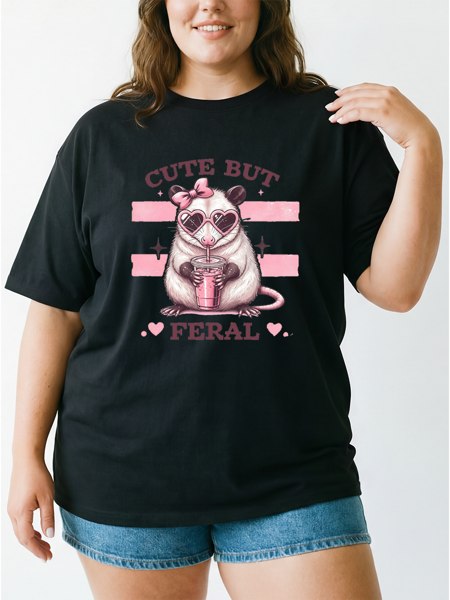 Vintage Cute But Feral Mouse Oversize Graphic Tee