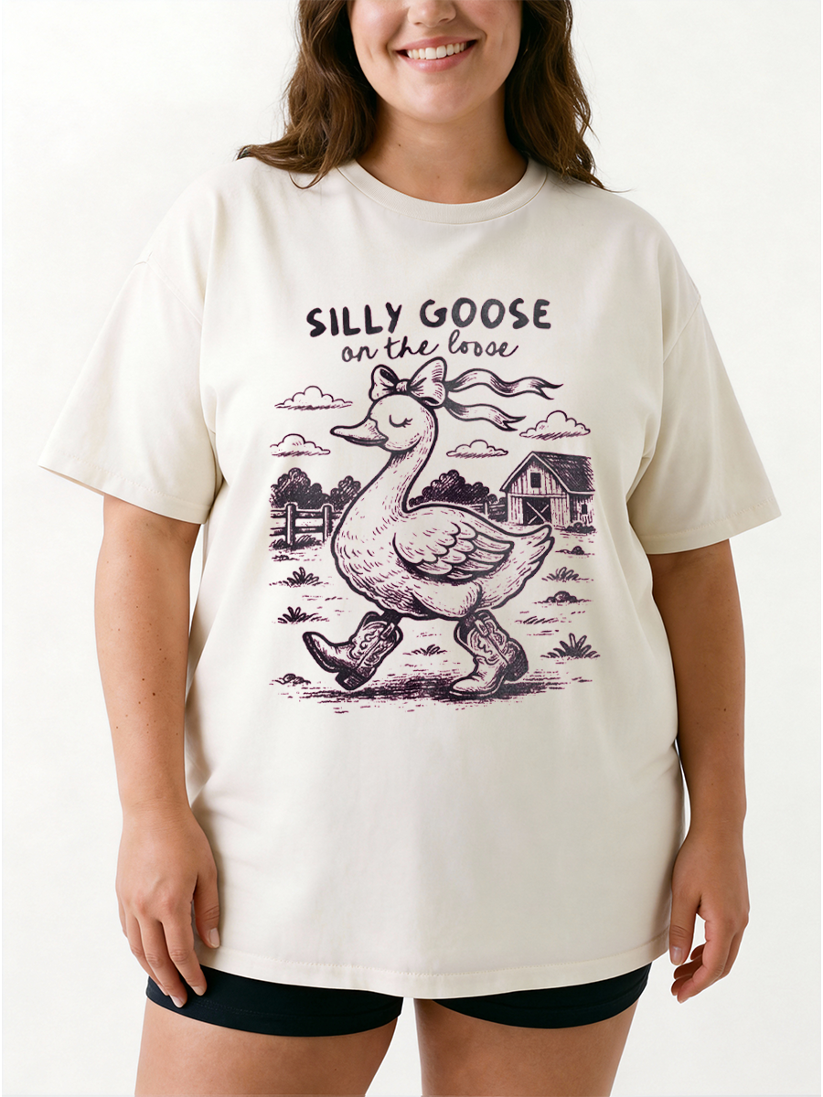 Vintage Silly Goose On The Loose Duck Oversize Graphic Tee