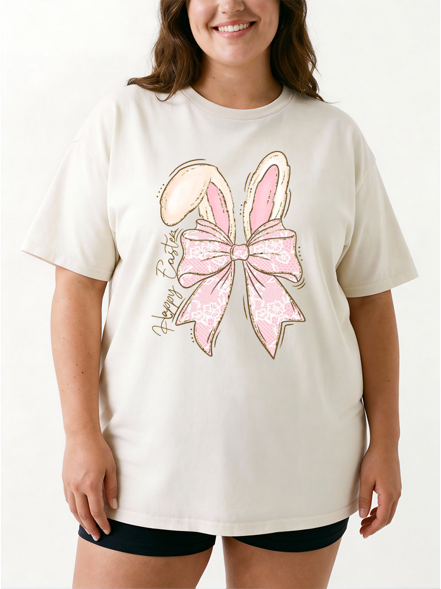 Vintage Bunny Ear Bow Oversize Graphic Tee