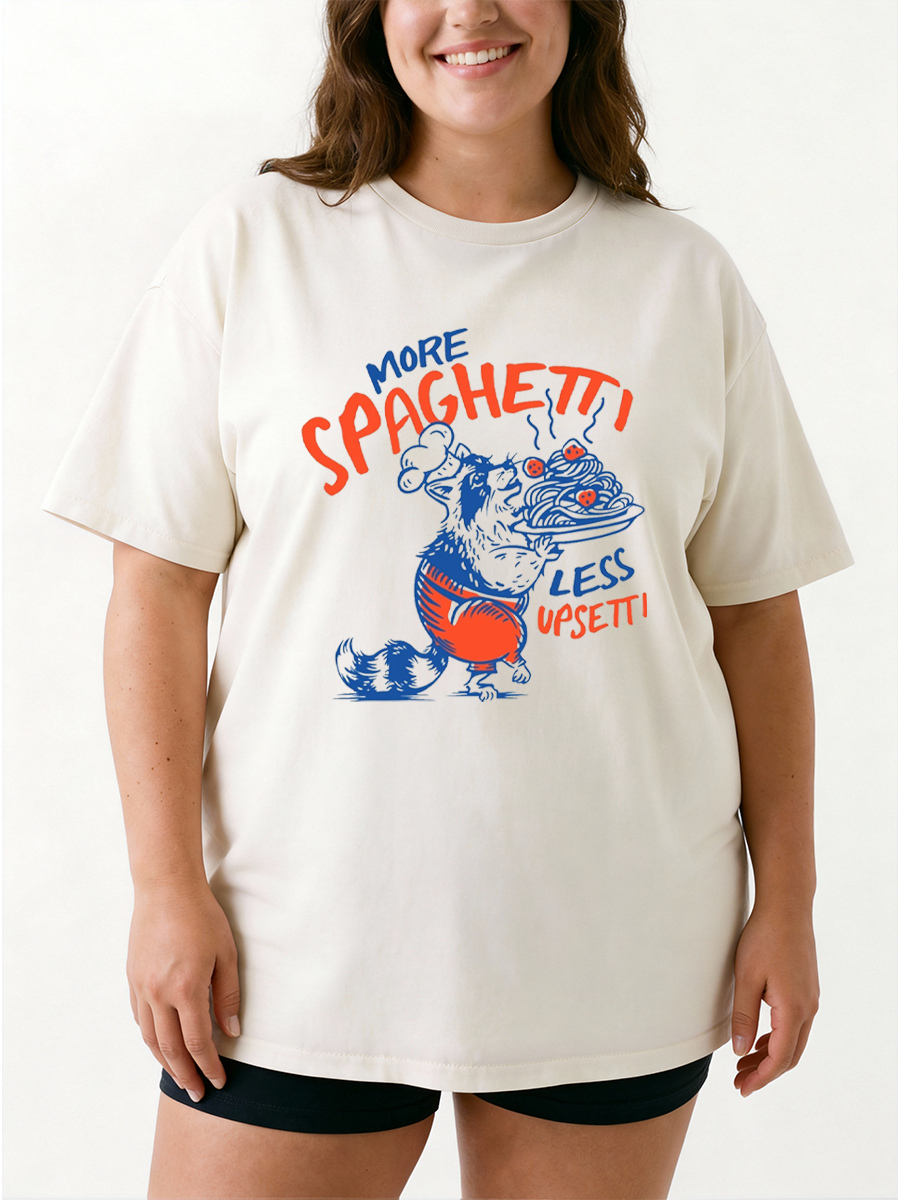 Vintage More Spaghetti Less Upsetti Raccoon Oversize Graphic Tee