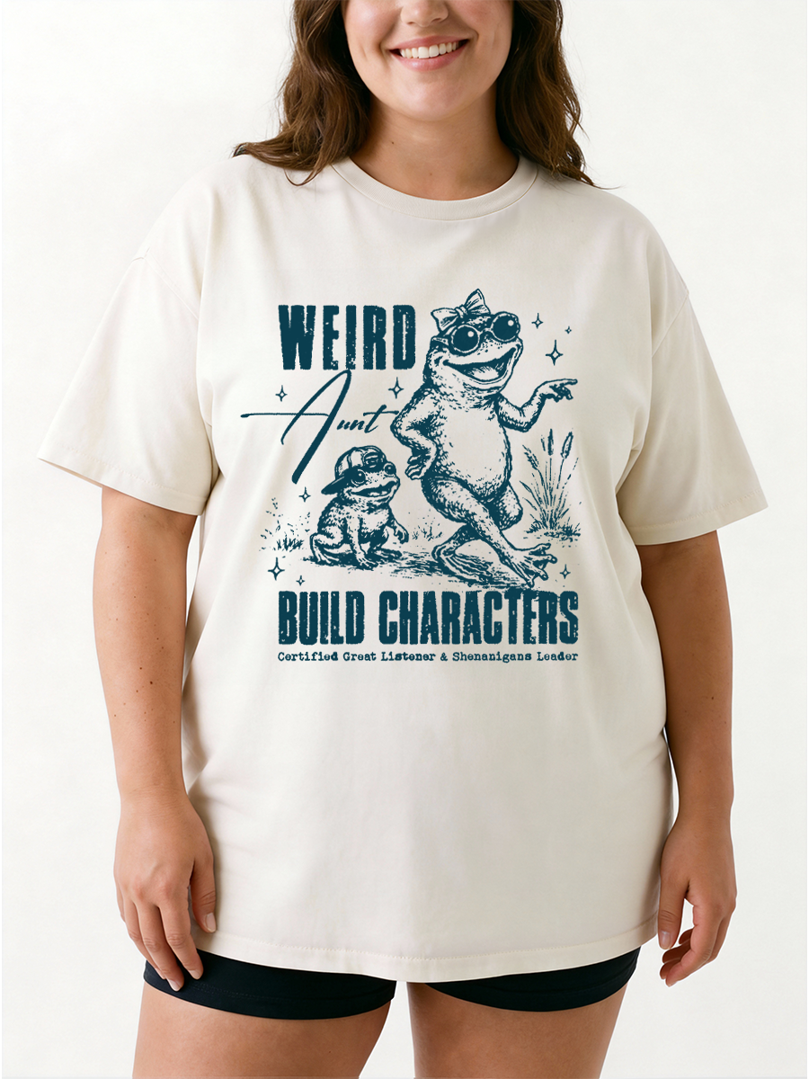 Vintage Weird Aunt Frog Build Characters Oversize Graphic Tee