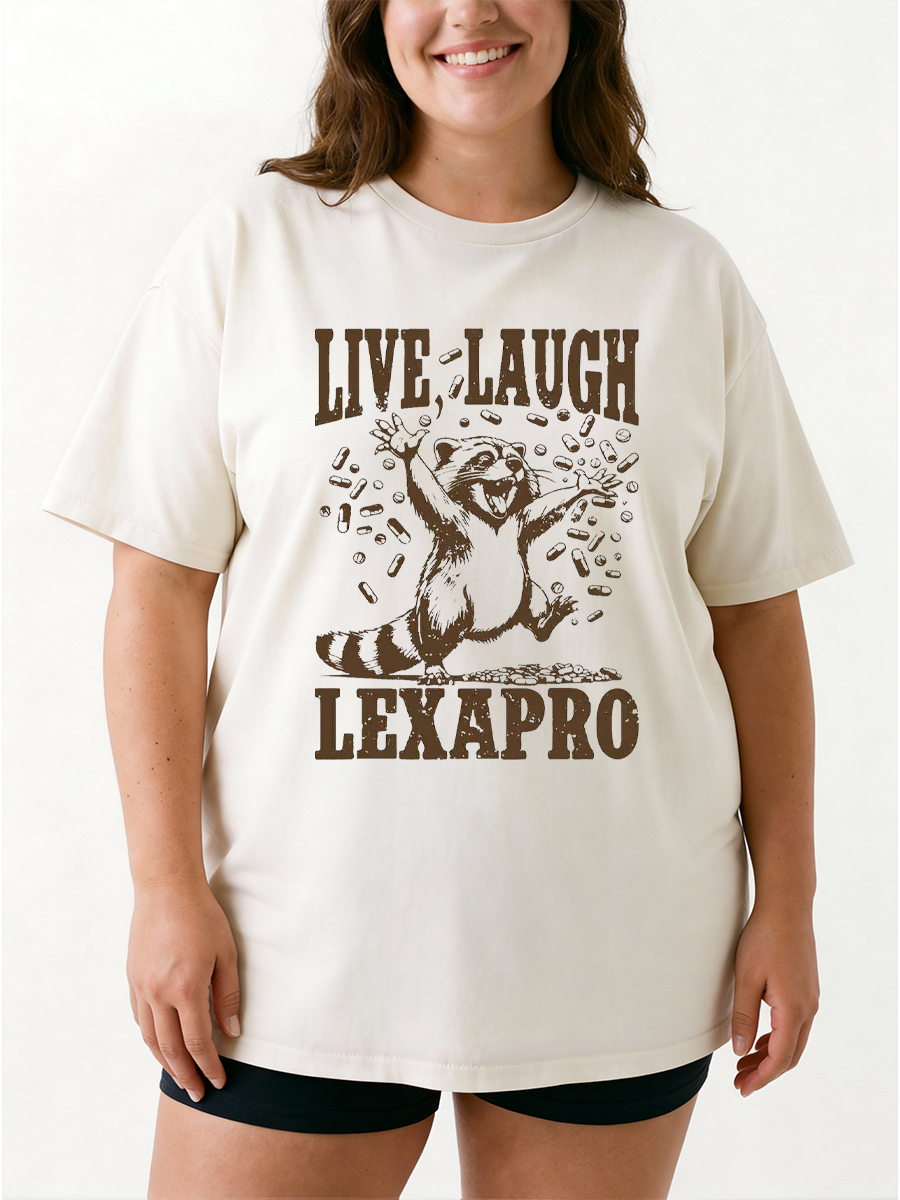 Vintage Live Laugh Lexapro  Raccoon Oversize Graphic Tee