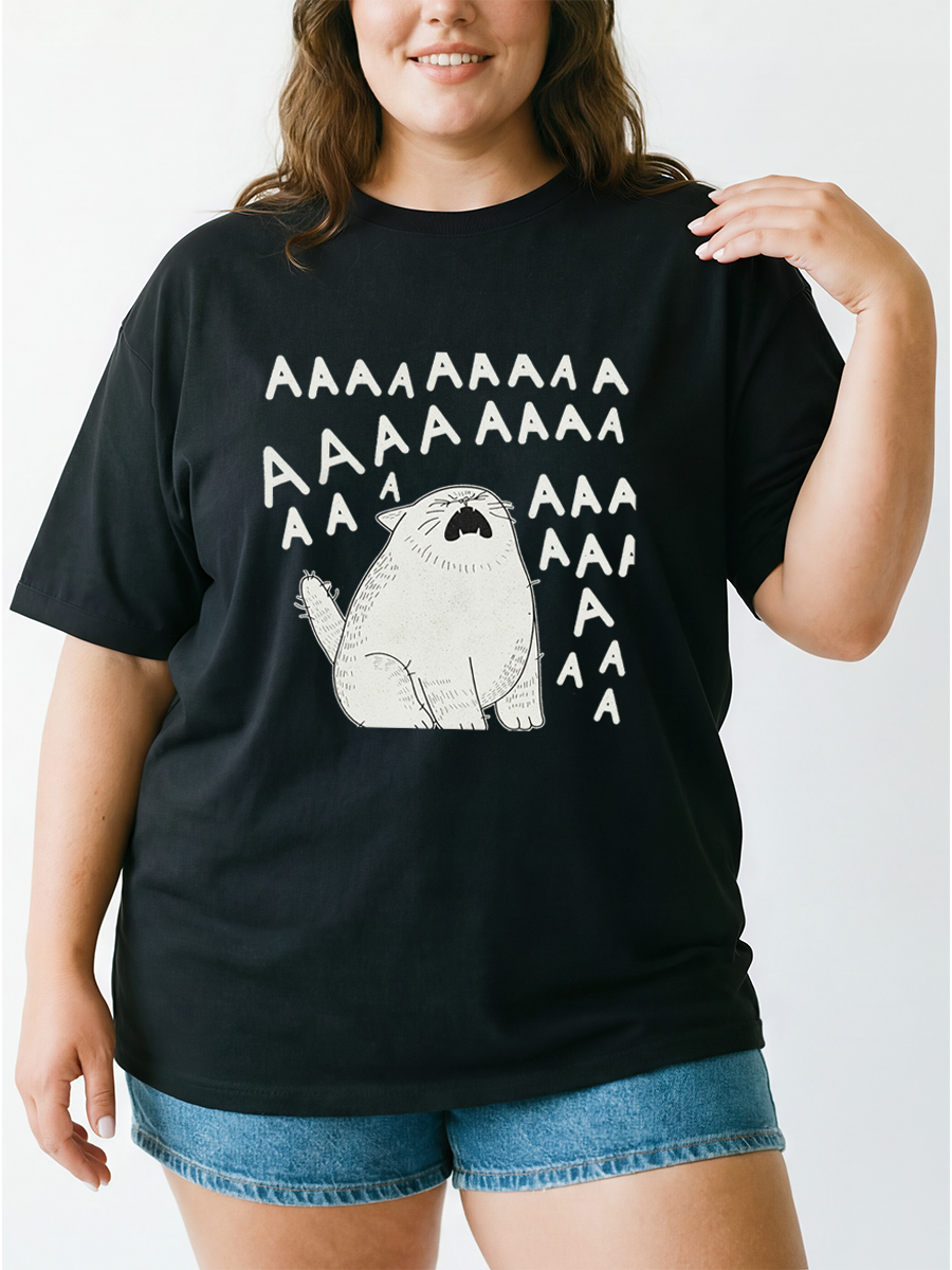 Vintage Screaming Cat Oversize Graphic Tee