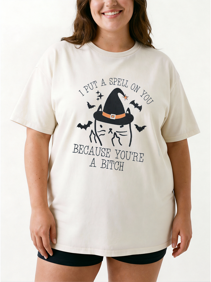 Vintage I Put A Spell On You Cat Oversize Graphic Tee