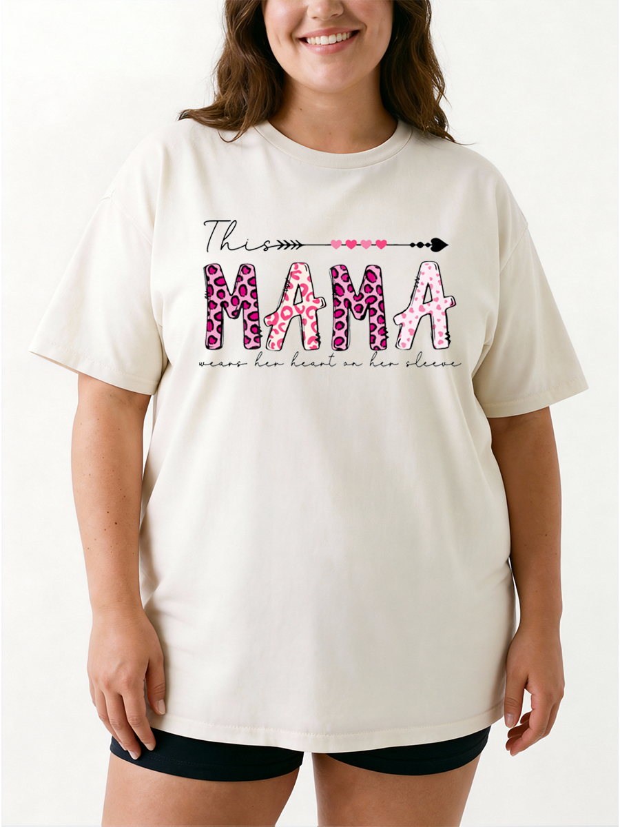 Vintage This Mama Wears Her Heart On Her Sleeve Oversize Graphic Tee