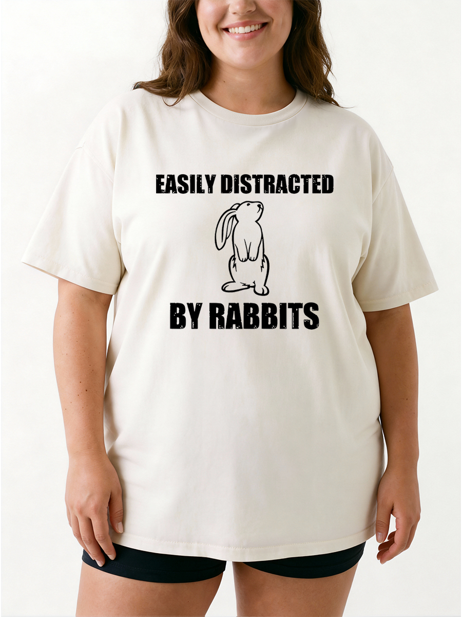 Vintage Easily Distracted By Rabbits Oversize Graphic Tee