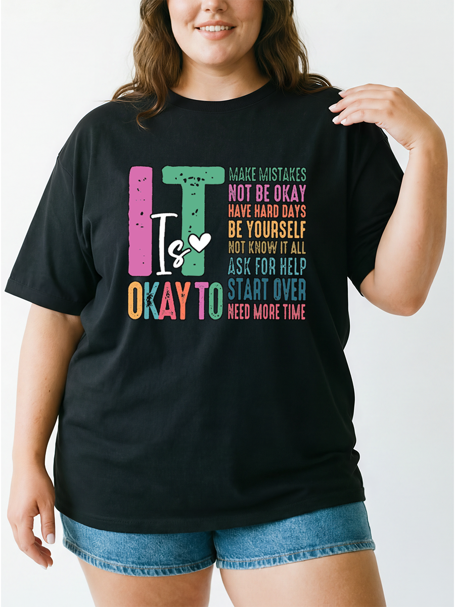 Vintage It Is Okay To Make Mistakes, Not Be Okay, Have Hard Days, Be Yourself, Not Know It All, Ask For Help, Start Over, Need More Time Oversize Graphic Tee