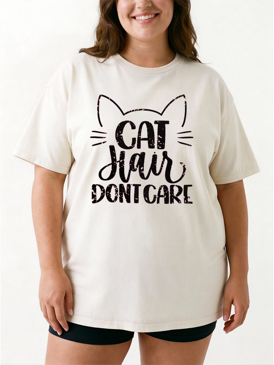Vintage Cat Hair Don'T Care Oversize Graphic Tee