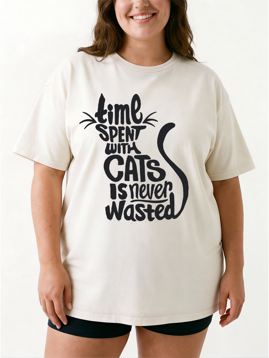 Vintage Time Spent With Cats Is Never Wasted Oversize Graphic Tee