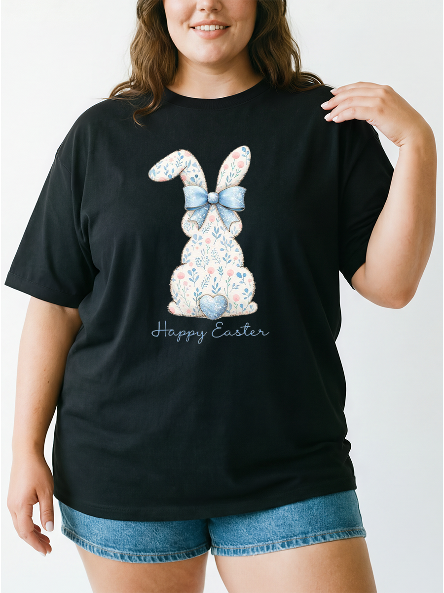 Vintage Women'S Easter Bunny Boho Floral Oversize Graphic Tee