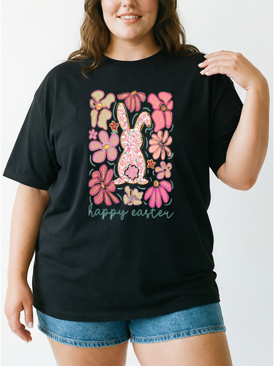 Vintage Floral Easter Rabbit Oversize Graphic Tee