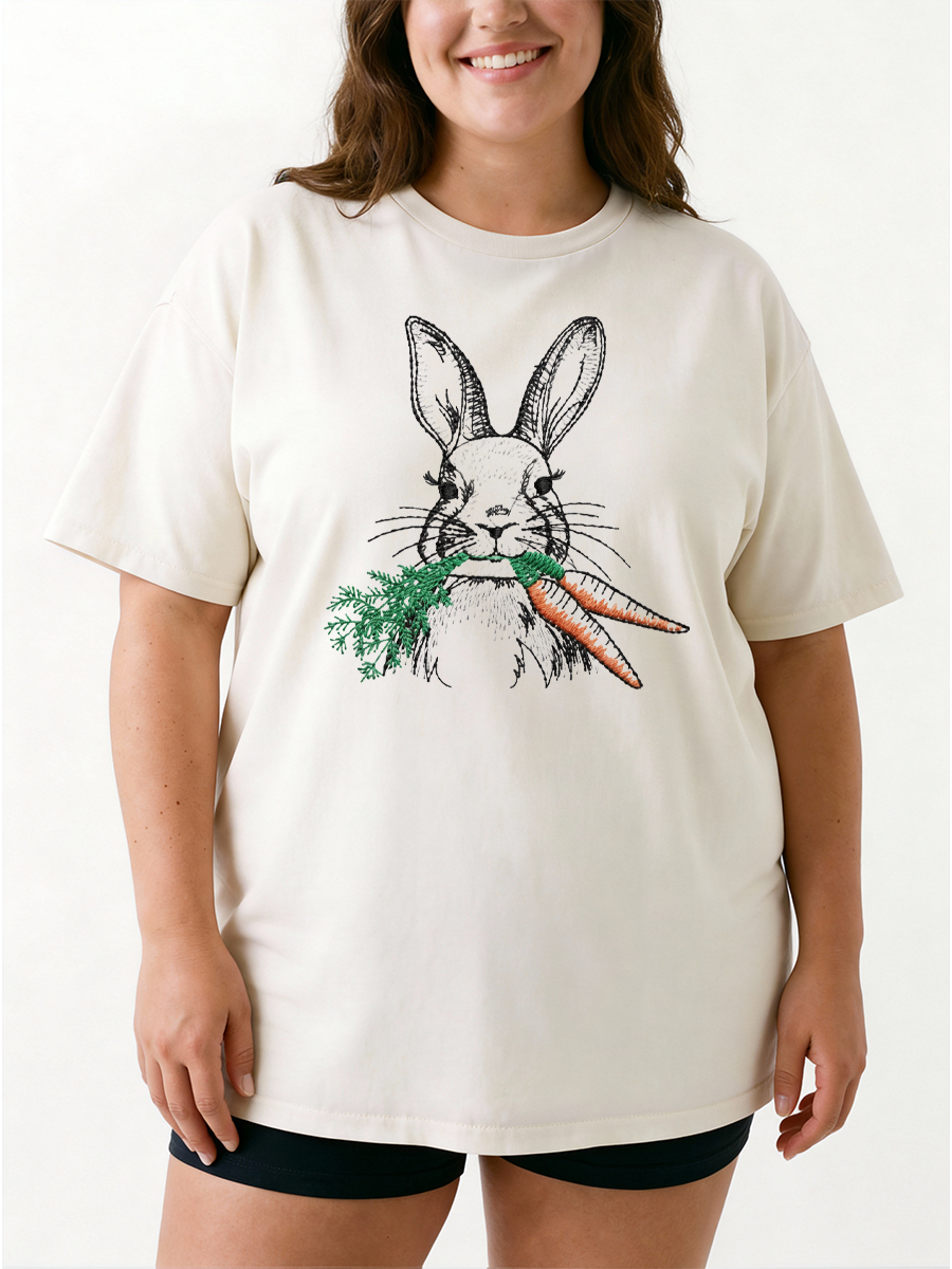 Vintage Cute Easter Bunny Oversize Graphic Tee