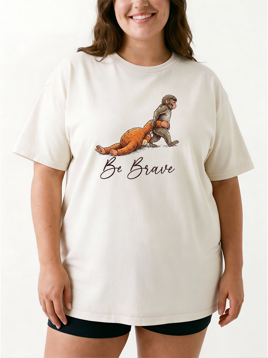 Vintage Be Brave  Monkey Oversize Graphic Tee