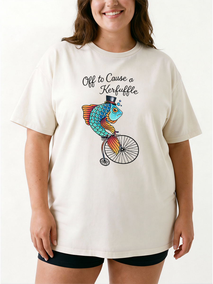 Vintage Off To Cause A Kerfuffle A Riding Fish Oversize Graphic Tee