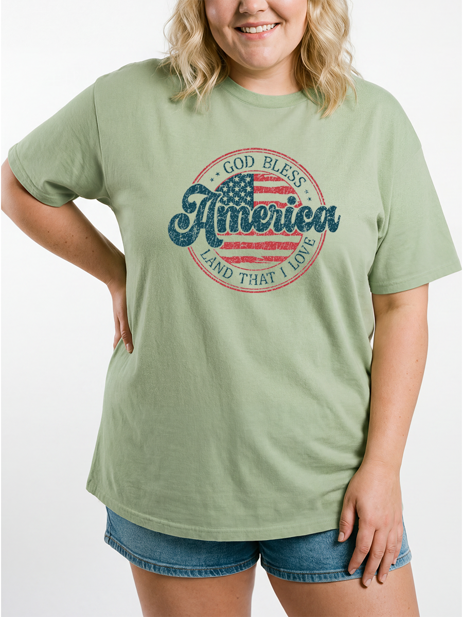 Vintage God Bless America - Land That I Love Patriotic Usa Oversize Graphic Tee