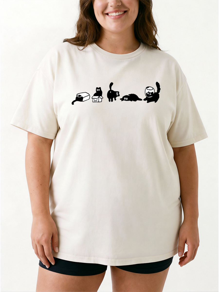 Vintage Five Mood Cats Oversize Graphic Tee