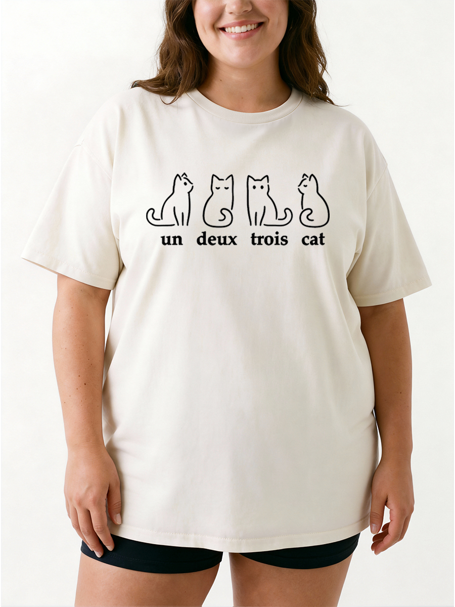 Vintage Five Mood CatUn Deux Trois Cats Oversize Graphic Tee