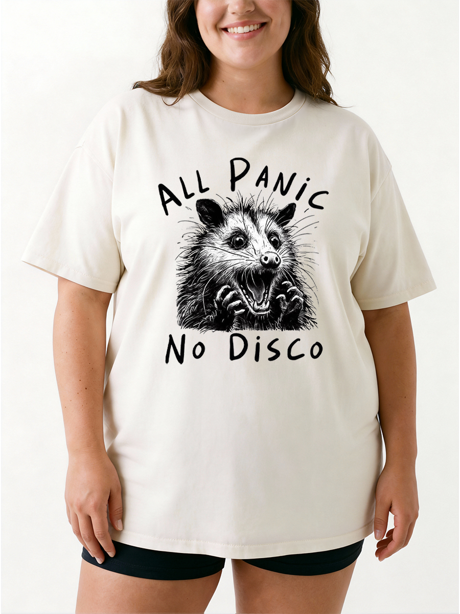Vintage All Panic No Disco Funny Opossum Oversize Graphic Tee