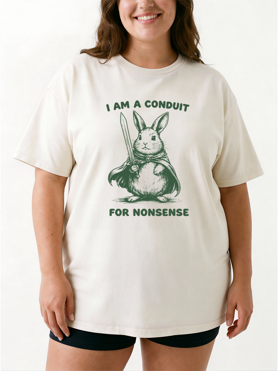Vintage I Am A Conduit For Nonsense Funny Rabbit Oversize Graphic Tee