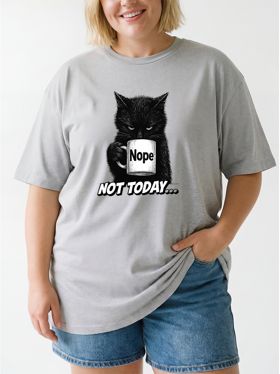 Vintage Nope Not Today Funny Cat Oversize Graphic Tee