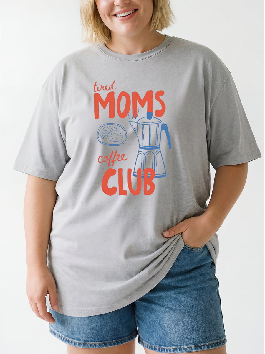 Vintage Tired Moms Coffee Club Oversize Graphic Tee