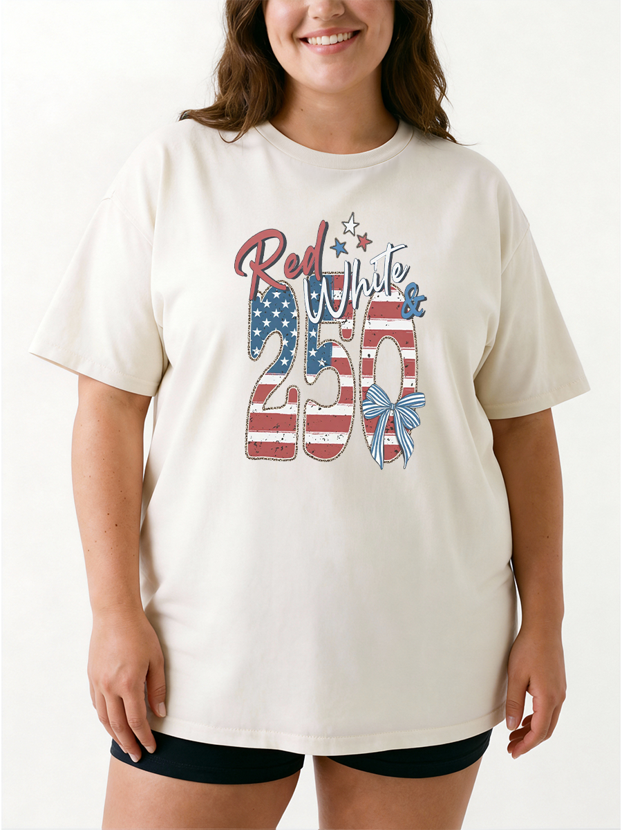 Vintage Red White & 250 Anniversary Oversize Graphic Tee